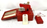 Vintage electric made in Japan Child size crank sewing machine and box
