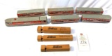 Vintage All American RR wooden train and wooden train whistles