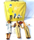 Three Ken Barbies and Case