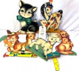 Six vintage stand up cardboard animals