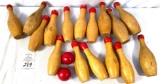 Vintage wooden bowling pins and balls