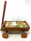 Vintage hay ride wagon and wooden blocks