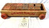 Vintage Whimsie Blocks wagon and wooden blocks
