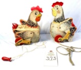 Two vintage cackling hens toys