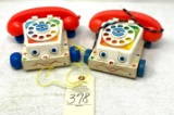 Two vintage Fisher-Price chatter telephones