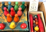 Vintage duck pins and wooden pool balls
