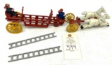 Antique die-cast fire wagon and horses