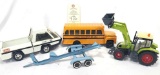 4 Items- Truck, Bus, Claas Tractor, Vintage Boat Trailer