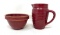 Antique cranberry crock bowl and pitcher