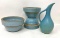 Three USA antique crock bowls and Van Briggle pitcher