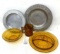 Vintage Childs amber glass plate, bowl, cup and warming tins