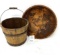 Primitive antique bucket and carved wooden bowl