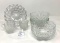 Vintage clear glass footed bowls, cream and sugar and bowls