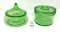Two vintage green depression covered dishes