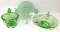 Three vintage green depression dishes