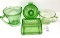 Vintage green depression measuring cups, butter dish and juicer