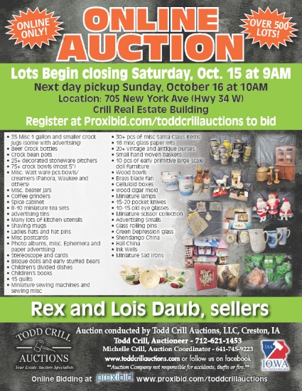 REX AND LOIS DAUB ONLINE ANTIQUE AUCTION