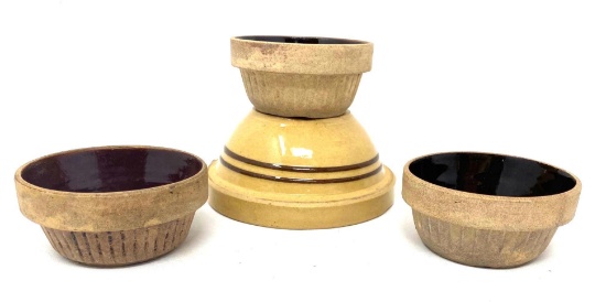 Four antique crock bowls