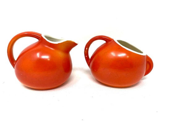 Vintage orange ceramic creamer and sugar