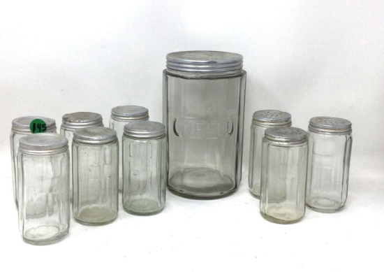 Antique clear glass coffee and spice jar set