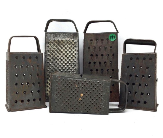 Five antique graters