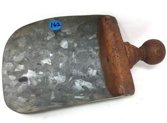 Antique wooden handled tin flour scoop