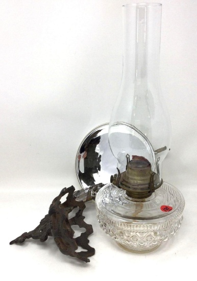 Antique gas lantern with cast iron wall mount and reflector