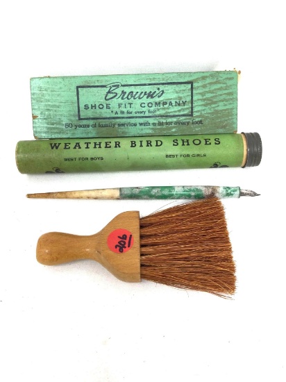Vintage shoe brush, pen and case
