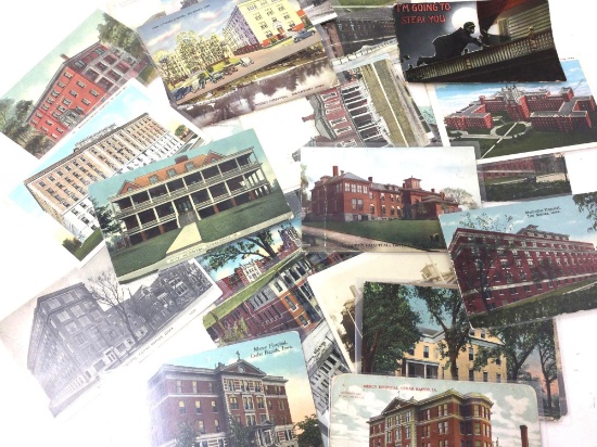 Antique postcards many of hospitals in Iowa