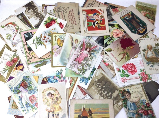 Antique postcards some with writing and postage