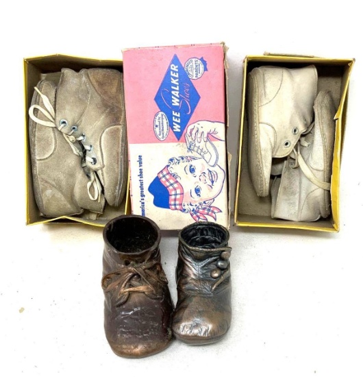 Vintage baby shoes and one Wee Walker box