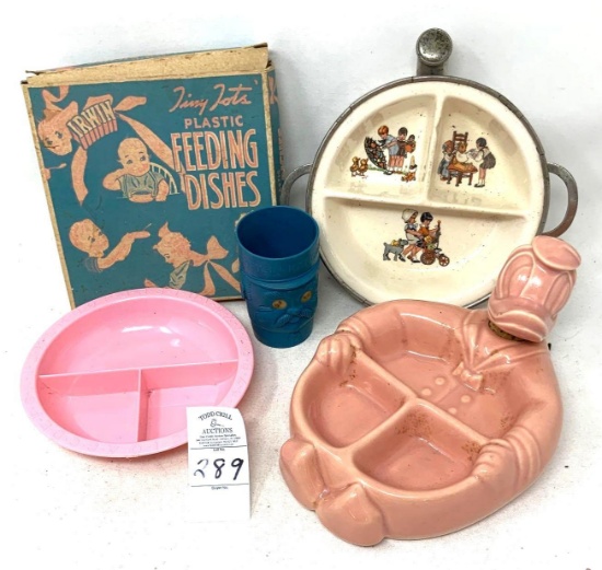 Vintage Childs divided plates with water warmers