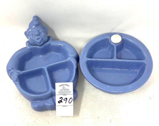 Two purple vintage child"s divided warming plates