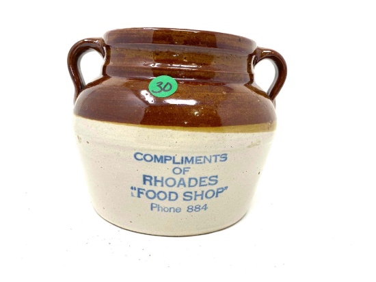 Vintage Rhoades Food Shop crock bean pot