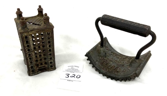 Geneva hand fluter and cast iron bank