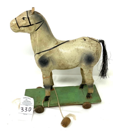 Vintage papier-mche horse on cart