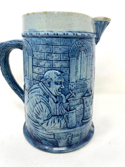 Krenning Glass Co., St Louis Blue and gray stoneware pitcher