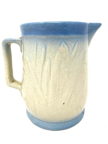 Vintage blue and white stoneware pitcher