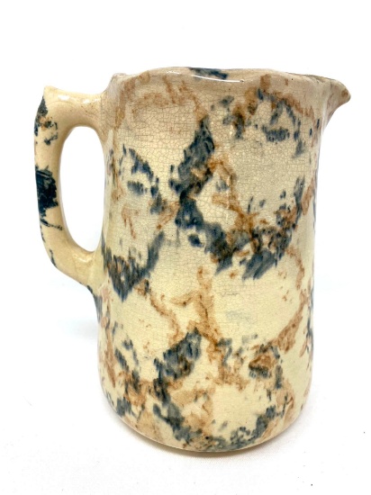 Antique blue and cream spongeware pitcher