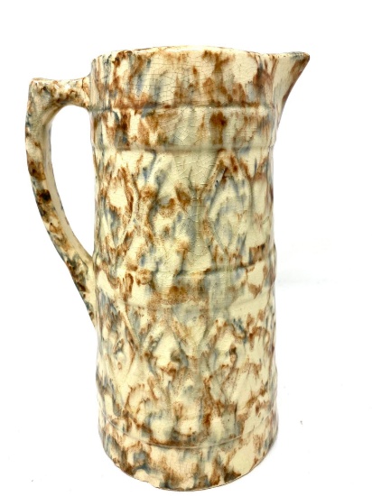 Vintage blue and rust spongeware pitcher