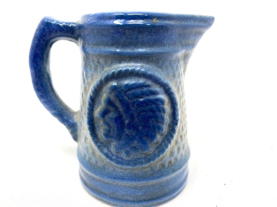 Antique salt glazed stoneware creamer with Indian