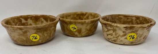 Three vintage spongeware bowls