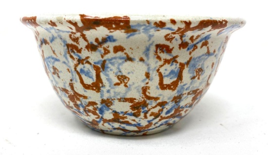 S. S. Seidler Winterset Iowa spongeware blue and rust crock bowl
