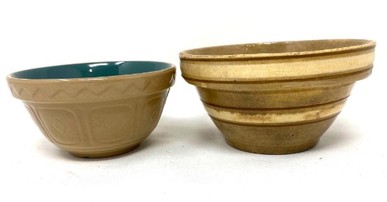 Antique crock bowl and ceramic Mason Cash bowl