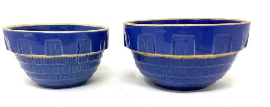 Two antique USA blue crock bowls