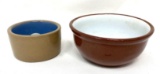 Vintage brown crock bowl and small crock