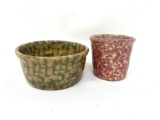Two vintage spongeware crocks