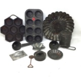 Antique tin kitchen molds, pans and misc.