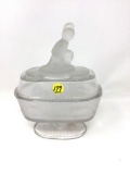 Antique Westward Ho oval frosted and clear glass compote