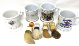 Four vintage shaving mugs and brushes